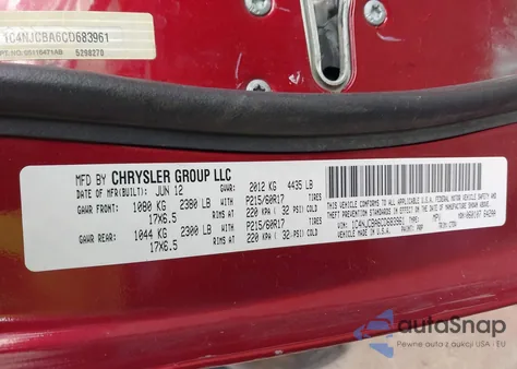 2012 Jeep Compass Sport from USA, damaged, VIN 1C4NJCBA6CD683961